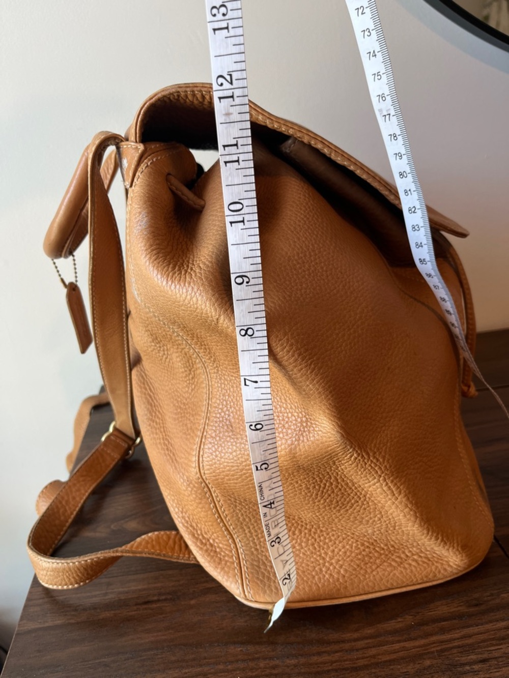 Vintage Coach Tan Large Leather Drawstring Backpack - Picture 8 of 9